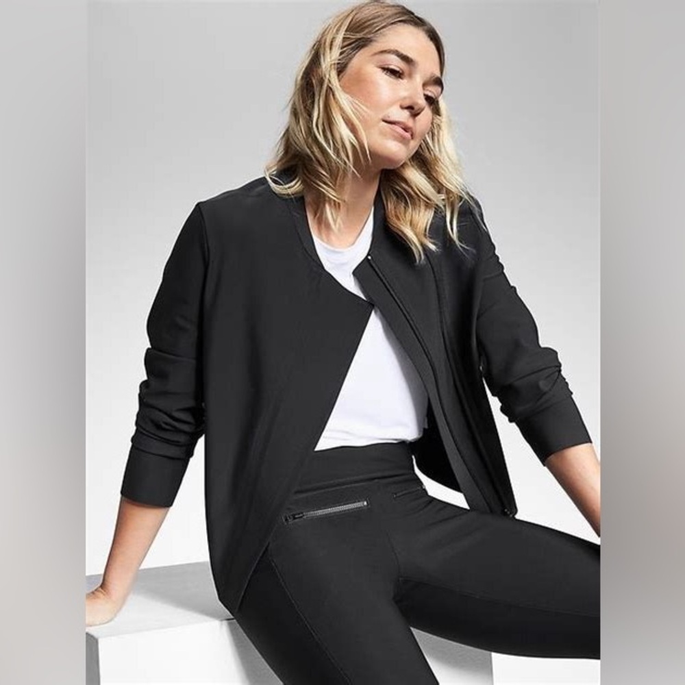 Athleta Stellar Zip Jacket Blazer Nylon Black | sz L